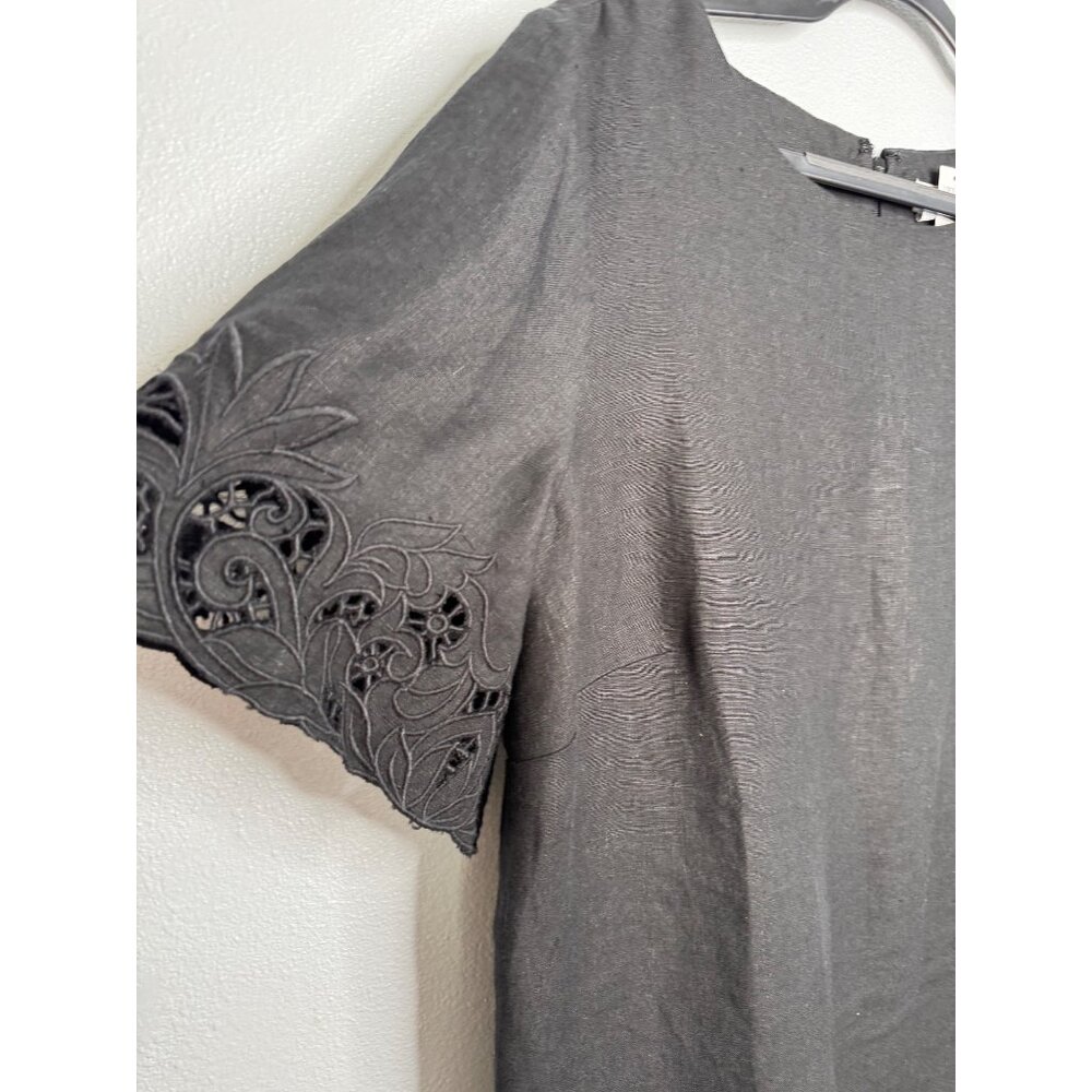 NWT Chico’s Black 100% Linen Midi Short Eyelet Sleeve Dress SZ 3 Travel - Picture 3 of 8